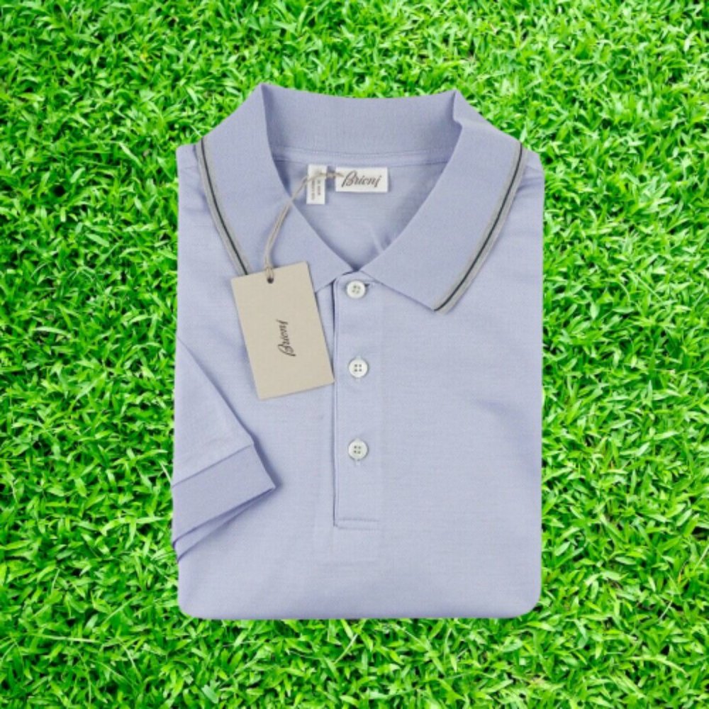 $795 Brioni Sky Blue Slim Fit Polo Shirt 3XL Large